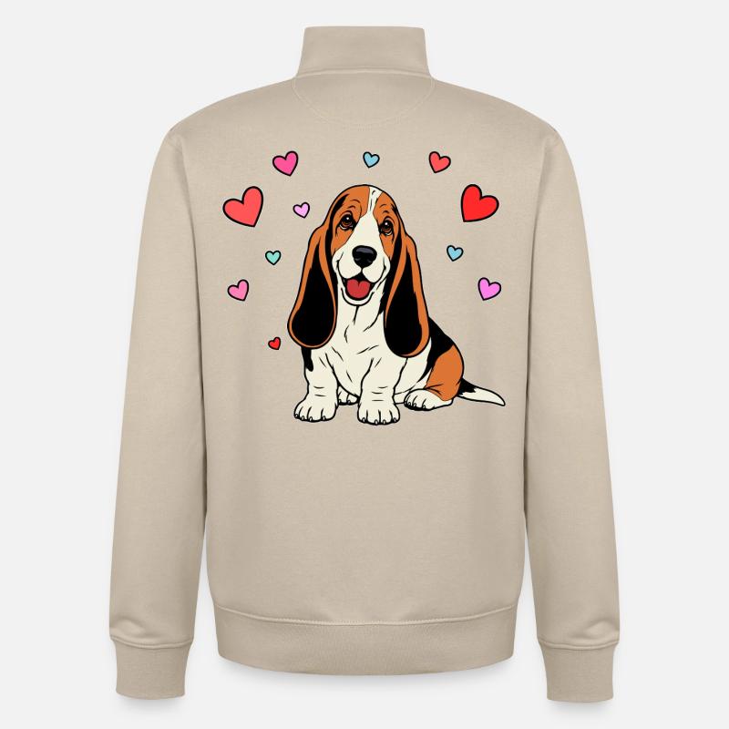 Basset Hound_Hund_sitzendd_Herz_farbig - Sweat zippé unisexe en coton bio Stanley/Stella - beige crème