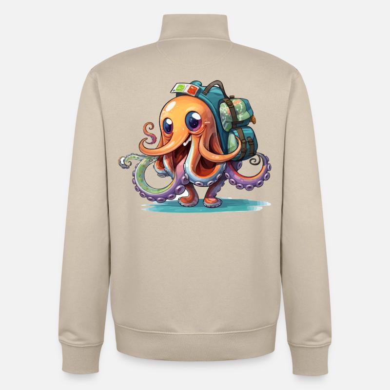 Oktopus Entdecker mit Rucksack - Unisex Organic Zip Sweatshirt von Stanley/Stella - Cremebeige