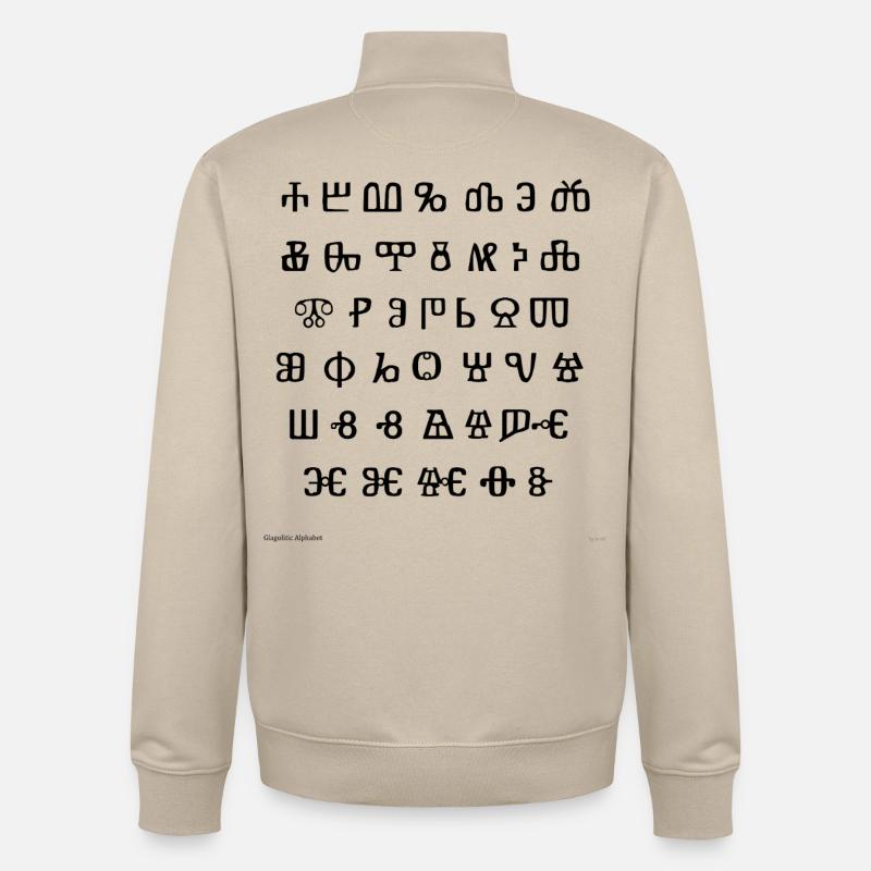 Alphabet glagolitique (noir) - Sweat zippé unisexe en coton bio Stanley/Stella - beige crème