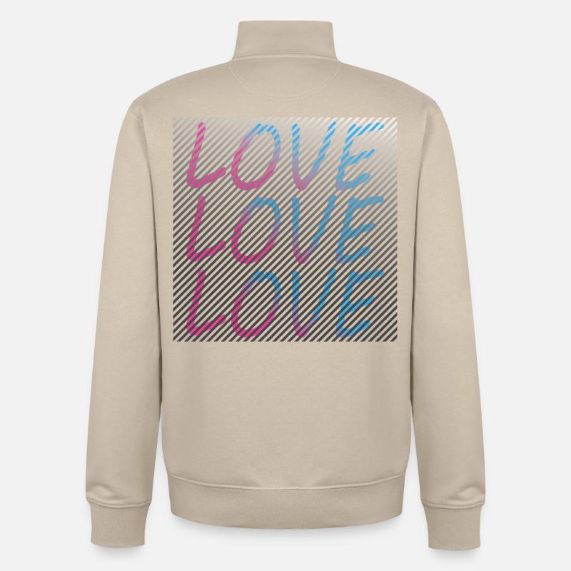 Gradient Love lettering on stripes - Unisex Organic Zip Sweatshirt by Stanley/Stella - desert dust