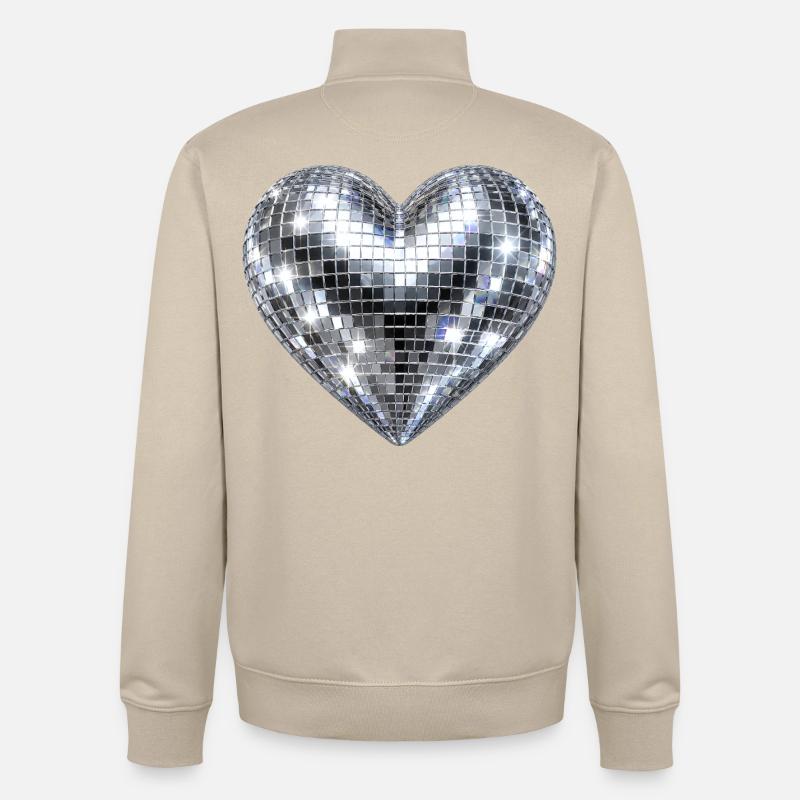 Paillettes disco de cœur - Sweat zippé unisexe en coton bio Stanley/Stella - beige crème