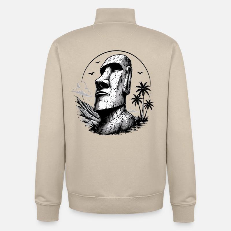 Moai Easter Island Statue - Unisex Organic Zip Sweatshirt by Stanley/Stella - desert dust
