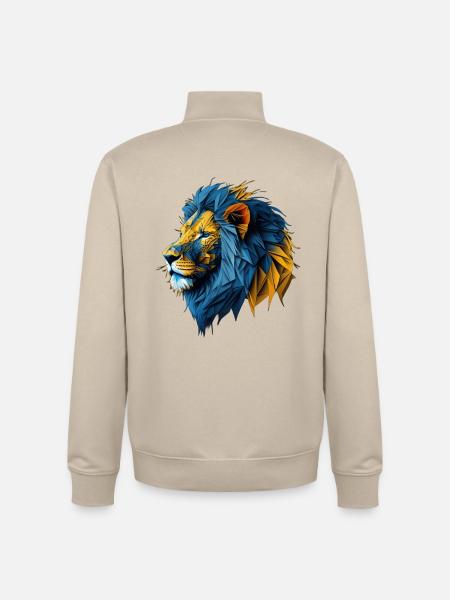 Blau-Gold-Polygon-Löwe - Unisex Organic Zip Sweatshirt von Stanley/Stella - Cremebeige