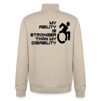 Ma volonté est plus forte que mon fauteuil roulant / handicap* - Sweat zippé unisexe en coton bio Stanley/Stella - beige crème - Dos - AI Model Male 185 dark (185cm)