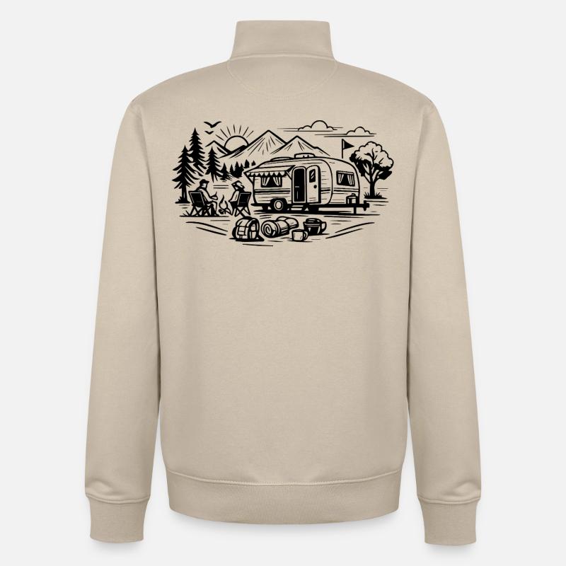 Paysage des caravanes de camping - Sweat zippé unisexe en coton bio Stanley/Stella - beige crème