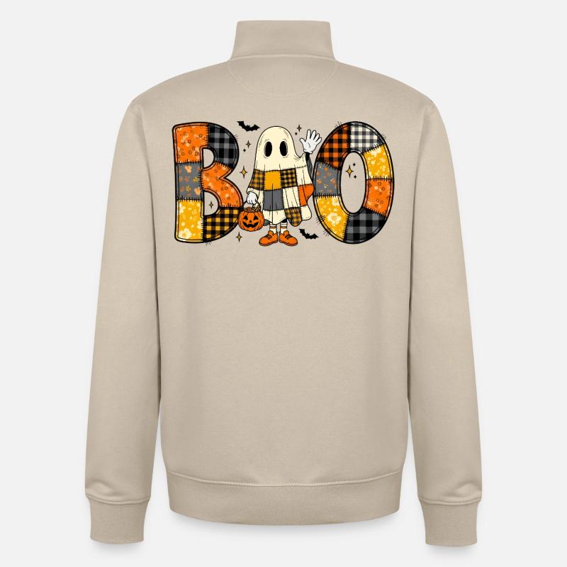 Ghost Halloween Patchwork Boo - Unisex Organic Zip Sweatshirt von Stanley/Stella - Cremebeige