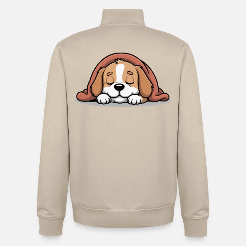 Sleeping Beagle Under Blanket - Unisex Organic Zip Sweatshirt by Stanley/Stella - desert dust