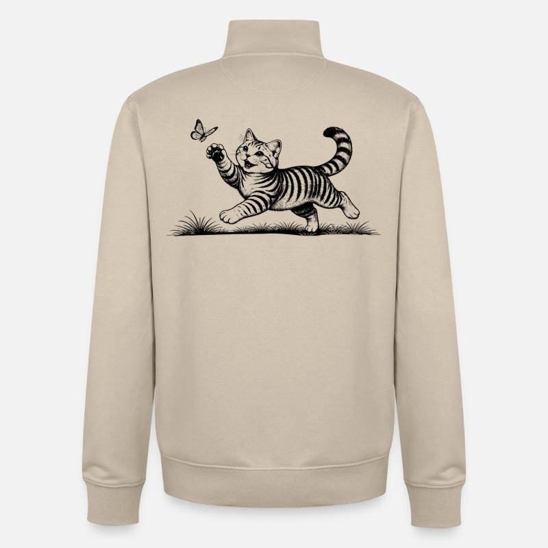 Un chat jouant avec un papillon - Sweat zippé unisexe en coton bio Stanley/Stella - beige crème