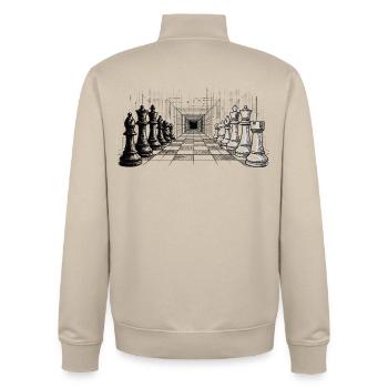 Stratégie aux échecs – Perspective infinie - Sweat zippé unisexe en coton bio Stanley/Stella - beige crème - Dos - AI Model Male 185 dark (185cm)