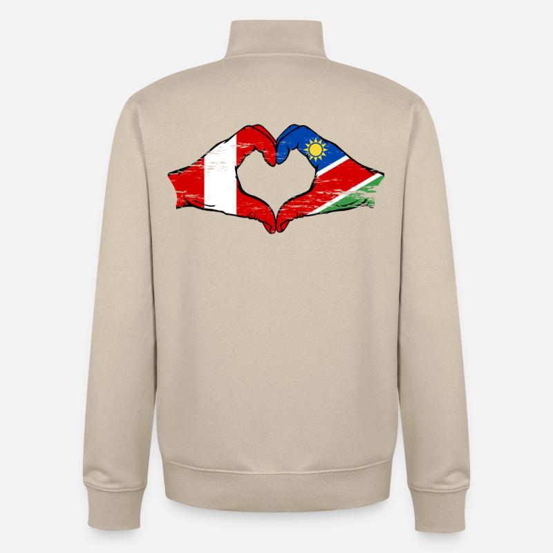 Peru Namibia Flagge Herz used - Unisex Organic Zip Sweatshirt von Stanley/Stella - Cremebeige