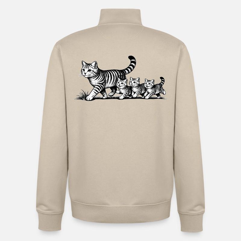 Katzenmutter mit 3 Katzenbabys schwarzweiß - Unisex Organic Zip Sweatshirt von Stanley/Stella - Cremebeige