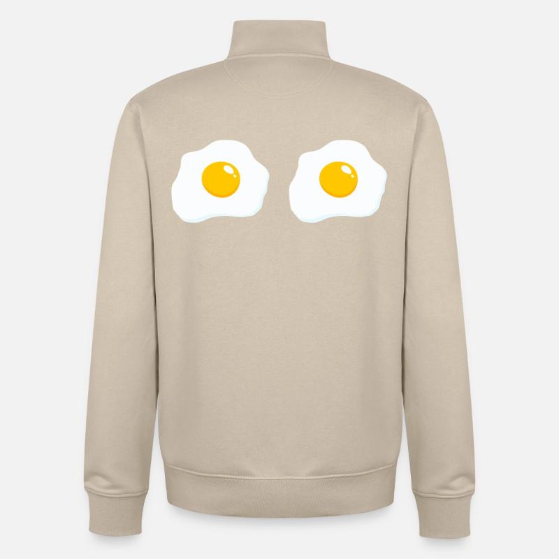 Dessin animé Double Miroir Egg - Sweat zippé unisexe en coton bio Stanley/Stella - beige crème