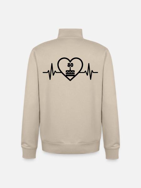 Hjerte fødselsdag 80 års kage - Stanley/Stella unisex sweatshirt med lynlås i økologisk - cremebeige