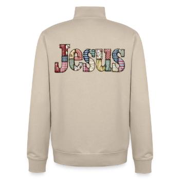 Patchwork Jesus Schriftzug - Unisex Organic Zip Sweatshirt von Stanley/Stella - Cremebeige - Hinten - AI Model Male 185 dark (185cm)
