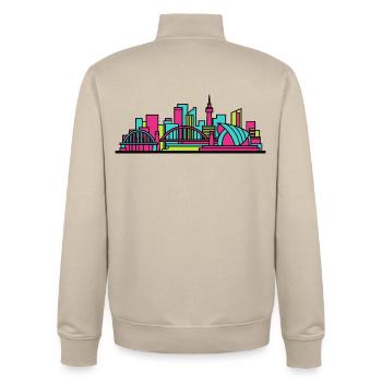 Newcastle City Skyline Tyne Bridge Modern Art - Unisex Organic Zip Sweatshirt by Stanley/Stella - desert dust - Back - AI Model Male 185 dark (185cm)
