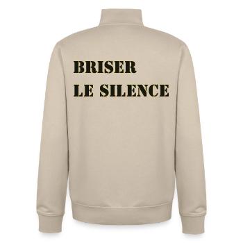 BREAKING THE SILENCE - Unisex Organic Zip Sweatshirt by Stanley/Stella - desert dust - Back - AI Model Male 185 dark (185cm)