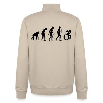 Rollstuhl-Evolution für Rollen. Humor im Rollstuhl # - Unisex Organic Zip Sweatshirt von Stanley/Stella - Cremebeige - Hinten - AI Model Male 185 dark (185cm)