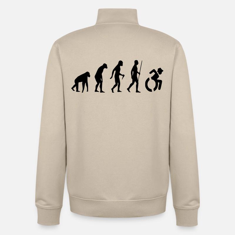 Rollstuhl-Evolution für Rollen. Humor im Rollstuhl # - Unisex Organic Zip Sweatshirt von Stanley/Stella - Cremebeige