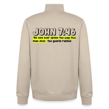 Johannes 7:46 | Bibelzitat - Unisex Organic Zip Sweatshirt von Stanley/Stella - Cremebeige - Hinten - AI Model Male 185 dark (185cm)