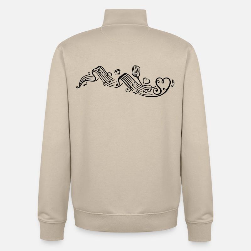 Notenblatt mit microphon, music, notes, clef - Sweat zippé unisexe en coton bio Stanley/Stella - beige crème