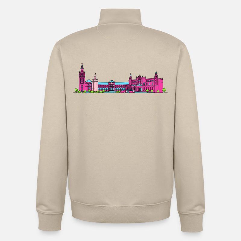 Sevillaer Stadtskyline Plaza de España Linienkunst - Unisex Organic Zip Sweatshirt von Stanley/Stella - Cremebeige