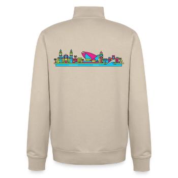 Las Palmas City Skyline Gran Canaria Line Art - Unisex Organic Zip Sweatshirt by Stanley/Stella - desert dust - Back - AI Model Male 185 dark (185cm)
