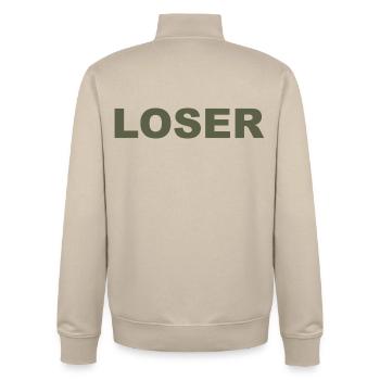 Loose Meme Shirt - Unisex Organic Zip Sweatshirt by Stanley/Stella - desert dust - Back - AI Model Male 185 dark (185cm)
