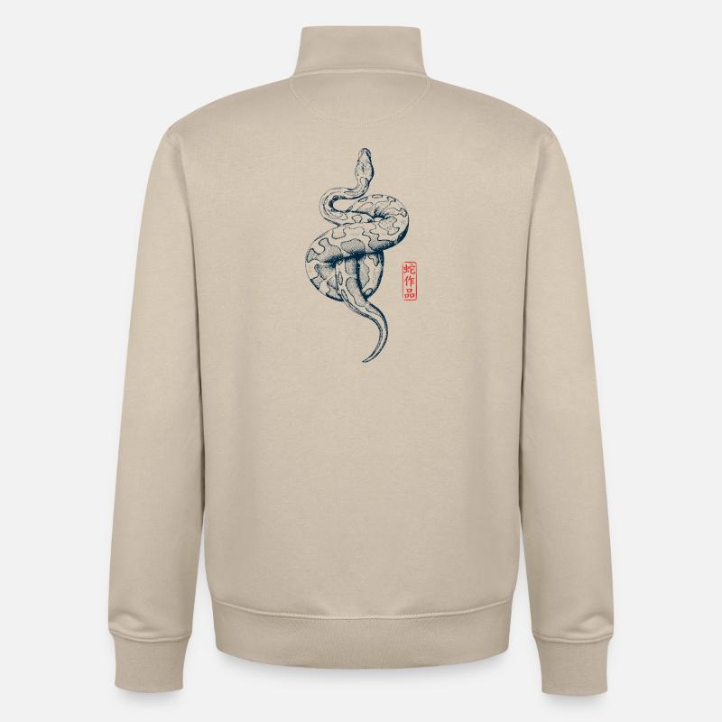 Python avec tampon kanji - Sweat zippé unisexe en coton bio Stanley/Stella - beige crème