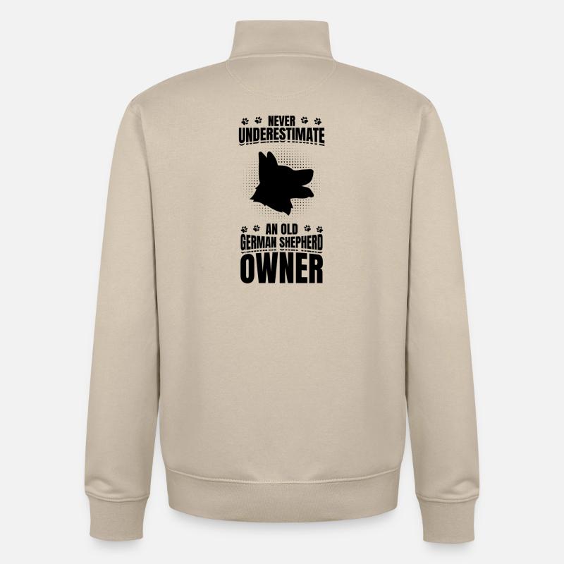 Never underestimate German Shepherd owner - Unisex Organic Zip Sweatshirt by Stanley/Stella - desert dust
