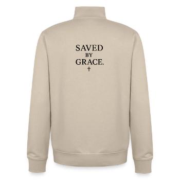 Gnade Schriftzug Gerettet - Unisex Organic Zip Sweatshirt von Stanley/Stella - Cremebeige - Hinten - AI Model Male 185 dark (185cm)