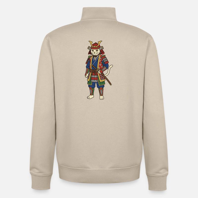 Samouraï chat - Sweat zippé unisexe en coton bio Stanley/Stella - beige crème
