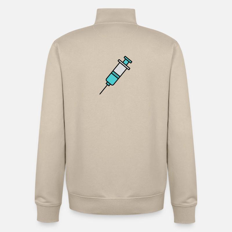 Seringue | Déclaration pro vaccination et science - Sweat zippé unisexe en coton bio Stanley/Stella - beige crème