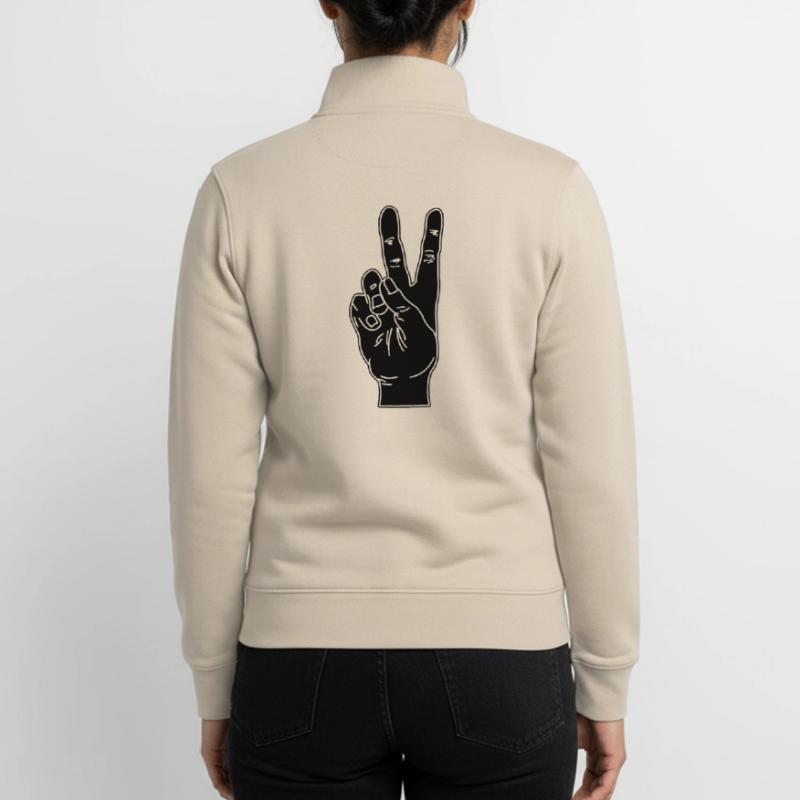 Schwarze Handgeste Frieden Unisex Organic Zip Sweatshirt von Stanley/Stella