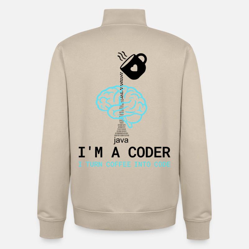 Coder T-Shirt: Coffee into Code – Nerdy Programmie - Unisex Organic Zip Sweatshirt von Stanley/Stella - Cremebeige