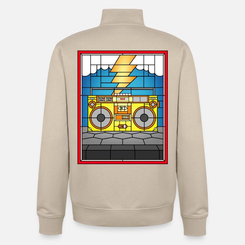 Illustration de Boombox en vitrail - Sweat zippé unisexe en coton bio Stanley/Stella - beige crème
