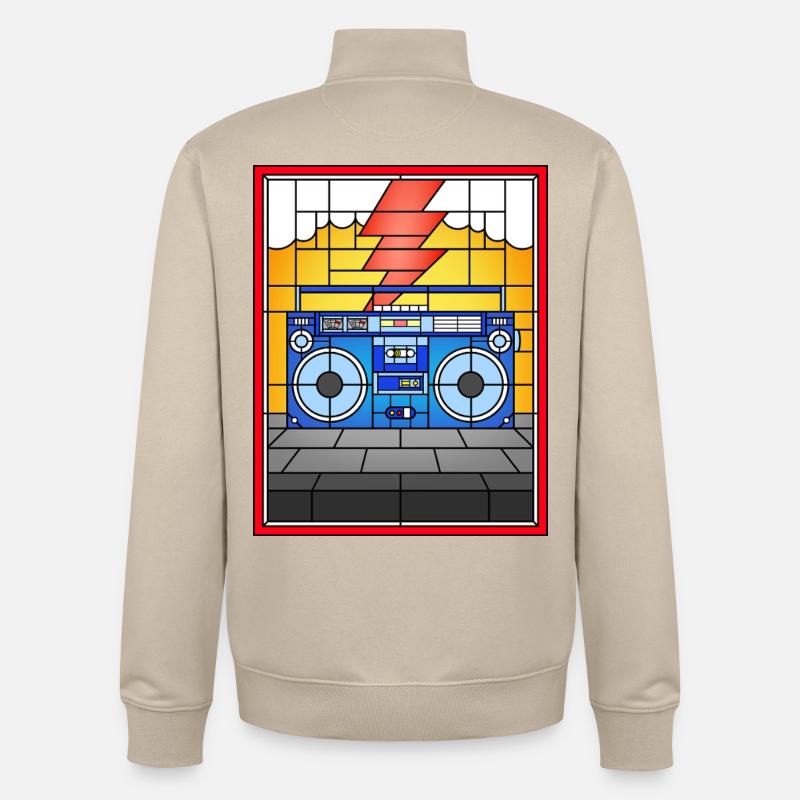 Illustration de Boombox en vitrail - Sweat zippé unisexe en coton bio Stanley/Stella - beige crème