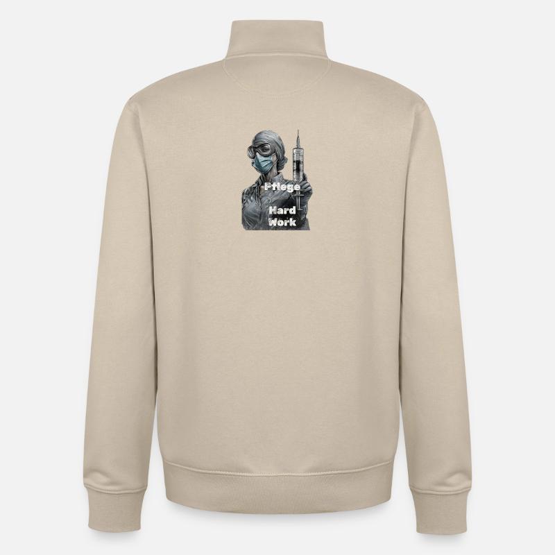 Héroïne infirmière : Travail acharné - Sweat zippé unisexe en coton bio Stanley/Stella - beige crème