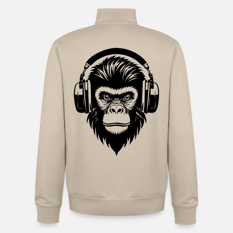 Comic-Affe mit Strähnen und Kopfhörern Shirt - Unisex Organic Zip Sweatshirt von Stanley/Stella - Cremebeige