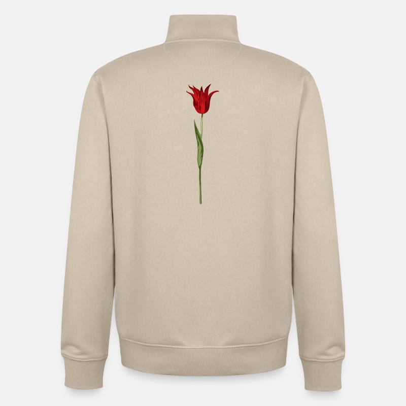 Tulipe abstraite fleur en rouge - Sweat zippé unisexe en coton bio Stanley/Stella - beige crème