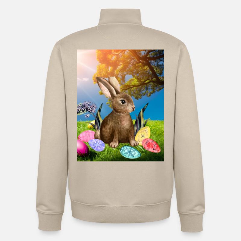 Spring Easter bunny with Easter eggs - Unisex Organic Zip Sweatshirt by Stanley/Stella - desert dust