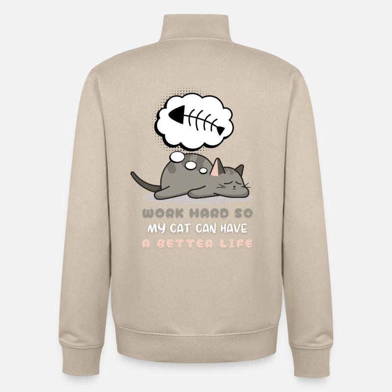 Travailler dur pour mon chat - Sweat zippé unisexe en coton bio Stanley/Stella - beige crème