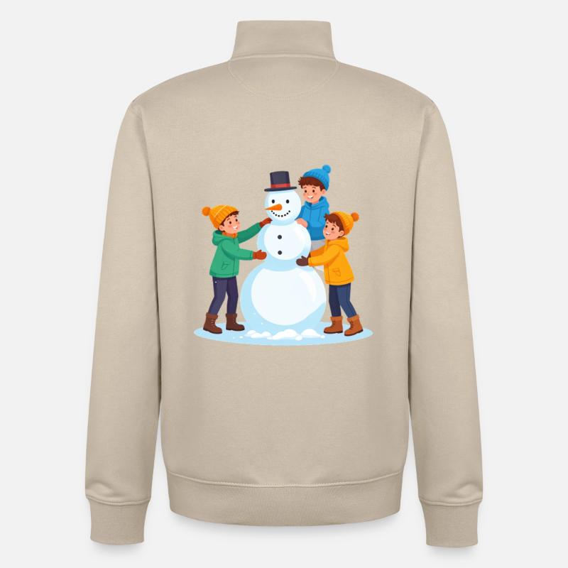 Fröhliche Kinder bauen einen Schneemann - Unisex Organic Zip Sweatshirt von Stanley/Stella - Cremebeige