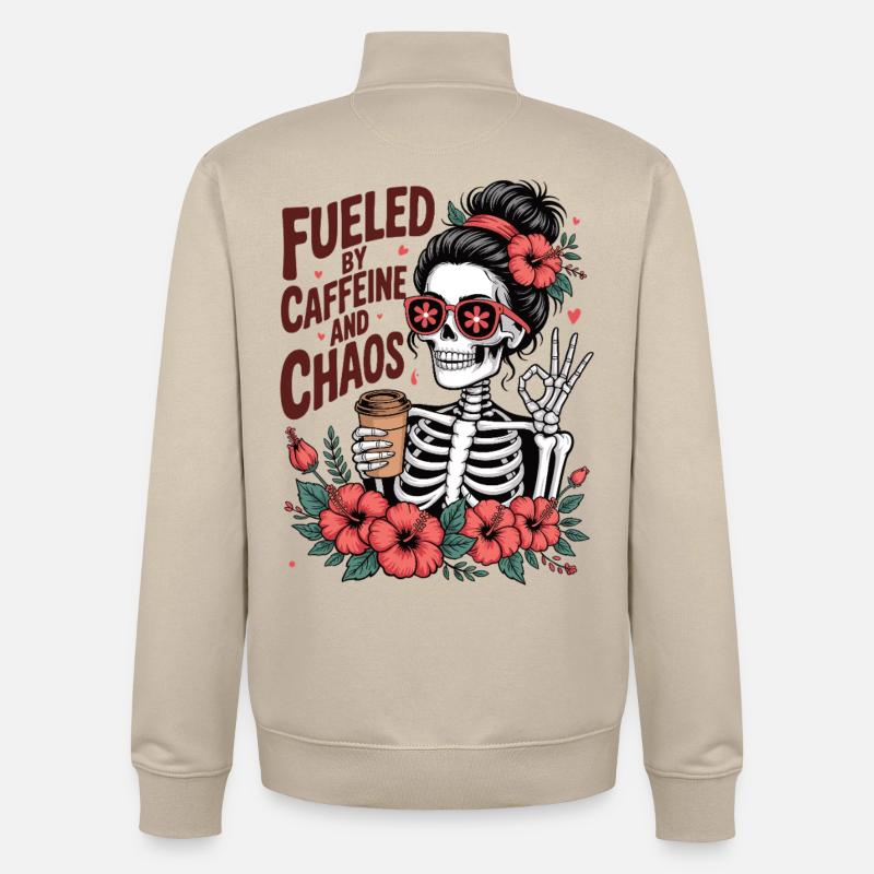 Mutter Koffein Mutter Skelett Kaffee - Unisex Organic Zip Sweatshirt von Stanley/Stella - Cremebeige