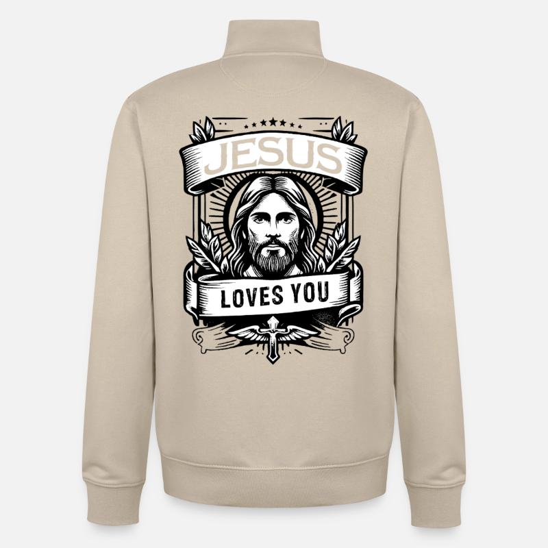 Jésus vous aime avec l’arc - Sweat zippé unisexe en coton bio Stanley/Stella - beige crème