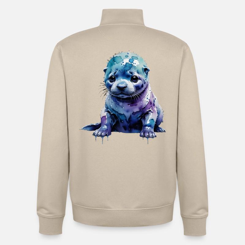 Loutre de phoque aquarelle - Sweat zippé unisexe en coton bio Stanley/Stella - beige crème