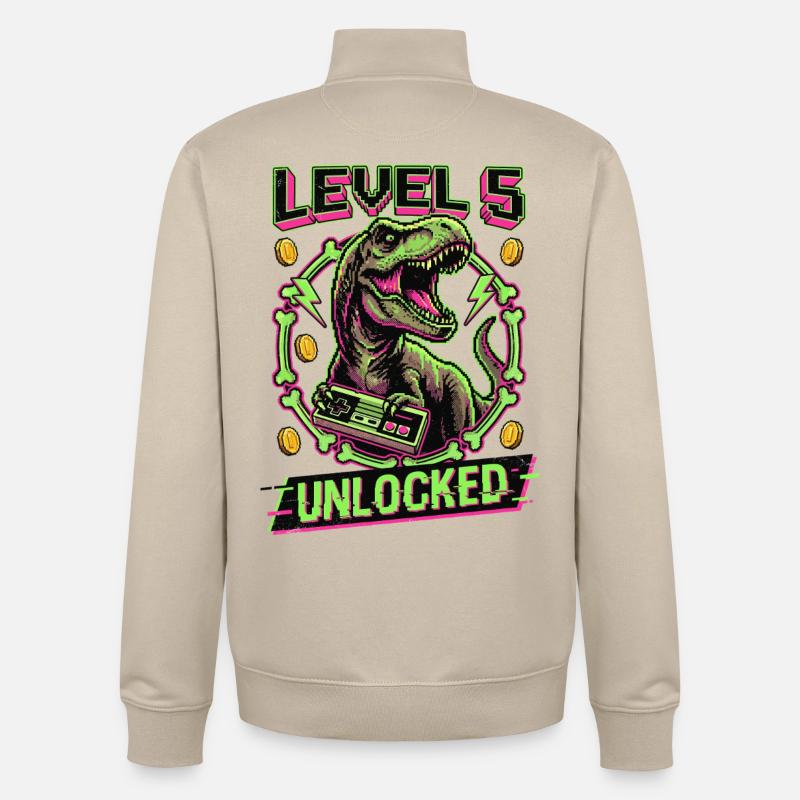 T-Rex débloqué niveau 5 - Sweat zippé unisexe en coton bio Stanley/Stella - beige crème