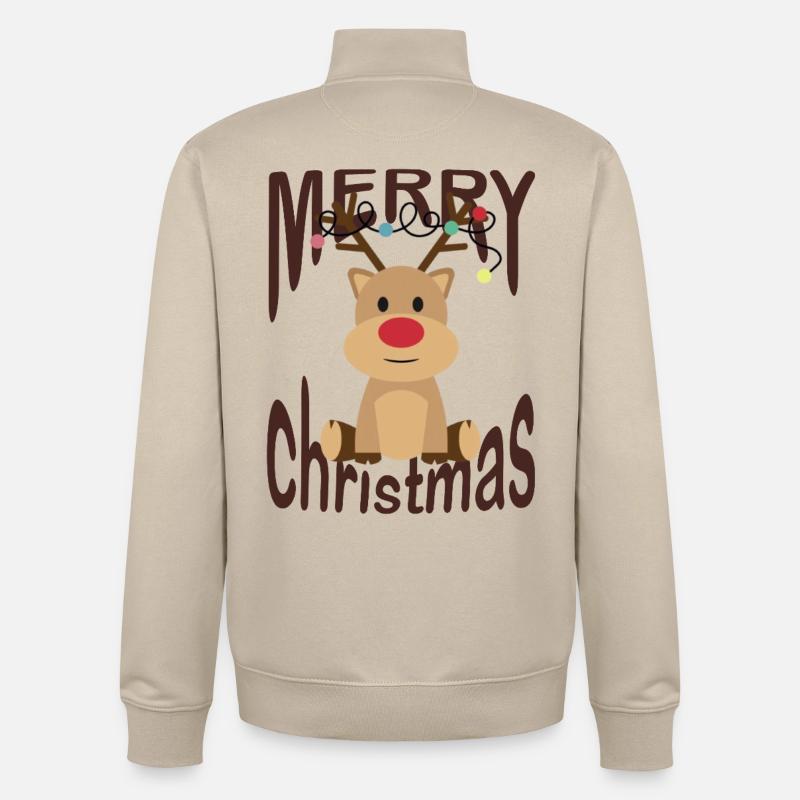 Joyeux Noël Renne - Sweat zippé unisexe en coton bio Stanley/Stella - beige crème