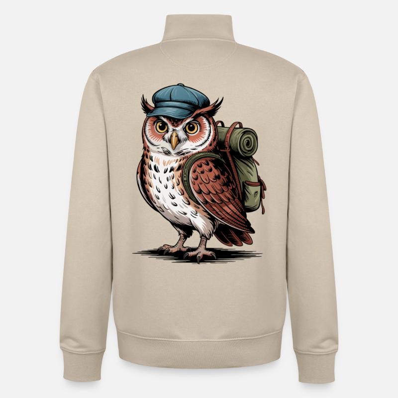Wandernde Eule mit Rucksack - Unisex Organic Zip Sweatshirt von Stanley/Stella - Cremebeige