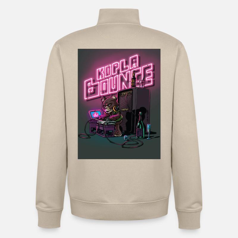 Soirée DJ Bear Neon - Sweat zippé unisexe en coton bio Stanley/Stella - beige crème