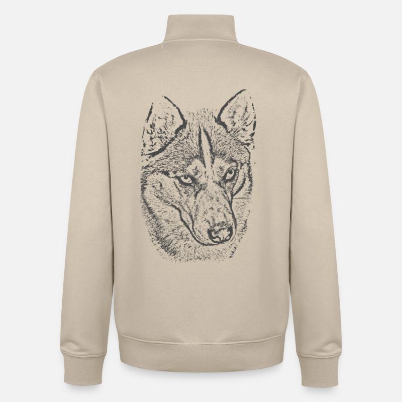 Wolfsblick Graustufen Illustration - Unisex Organic Zip Sweatshirt von Stanley/Stella - Cremebeige